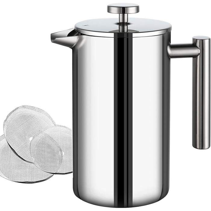 Make a French Press Coffee Maker, 1500 ml large insulated Cafetiere, double-walled insulated stainless steel, 3-stage filter system, French press for home, camping and office, Silver