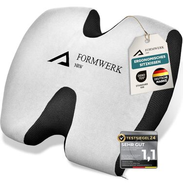 Ортопедична подушка для сидіння Formwerk NRW - преміум якість, 3D Memory Foam, для офісу та авто, OEKO-TEX-100 (60-100 кг), сіра