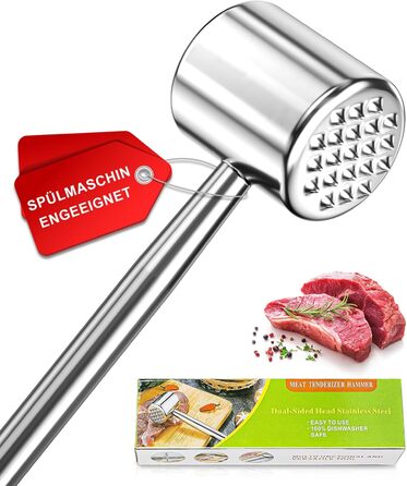 Клобак для м'яса HOOMIL, двосторонній антипригарний, для шніцелів та стейків, з нержавіючої сталі, з неслизькою ручкою