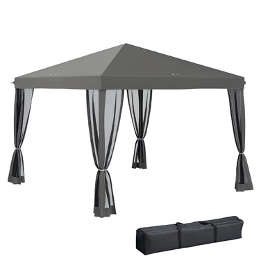 Outsunny Folding Gazebo, Folding Tent 3x3m with Side Walls incl. Carrying Bag Metal and Oxford light grey and black for Garden and Events