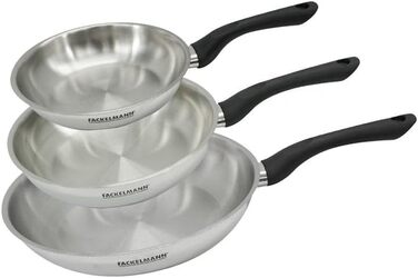 Набір сковорідок Fackelmann 9441450, 3 шт. (20, 24, 28 см), нержавіюча сталь 18/8, для всіх плит, Induktion, PFAS-free, сірий колір