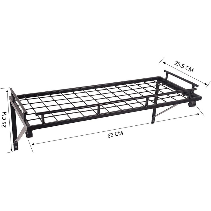 K-1121 60 CM Black Large Kitchen Shelf, Wall Shelf for Pots, Pans, and Utensils, Hanging Shelf with 10 Hooks