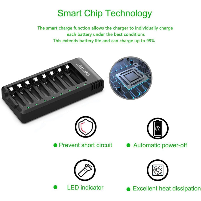 Зарядний пристрій PowerOWL для акумуляторів AAA Pro, 8 шт. - зарядка для перезаряджуваних акумуляторів AA/AAA NIMH