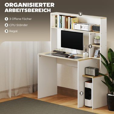 HOMCOM Desk 113 x 45 cm Computer Desk Office Desk with Open Shelves, CPU Stand, Steel Frame for Home Office, Bedroom Oak | Aosom
