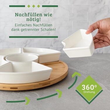 Ceramic Taco Serving Platter - Divided Serving Tray for Taco Tuesday Lazy Susan Taco Bar - Chip and Dip Serving Set for Party - Appetizer Serving Tray for Salsa, Snacks (33 cm)