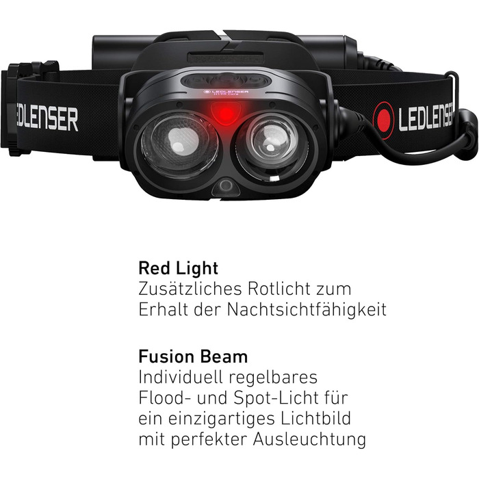 Налобний ліхтар Ledlenser H19R Core 3500 лм, акумуляторний, LED, червоне світло, IP67, USB-зарядка, дальність 300 м