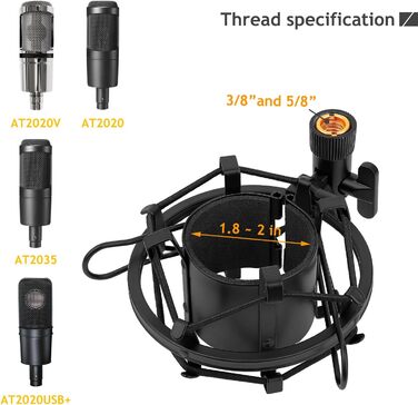 Стійка для мікрофона AT2020 з поп-фільтром та демпфером вібрацій, сумісна з AT2020, AT2020USB+, AT2035, ATR2500X, AT2020V