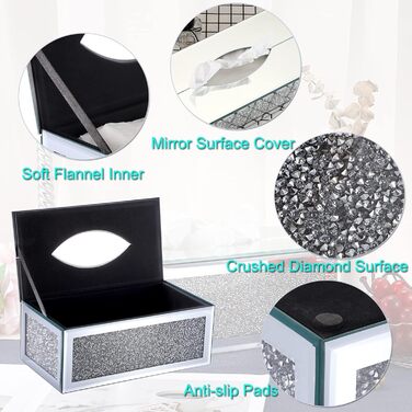 BTSKY Glittering Glass Tissue Box with Crushed Crystal Diamonds for Home Decoration, Table Napkin Holder