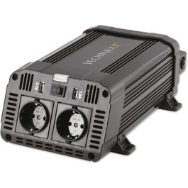 Автомобільний інвертор Technaxx TE16 12В-230В, 1200Вт/2400Вт, 2x Schuko, 2x USB, TÜV Rheinland, перетворювач напруги