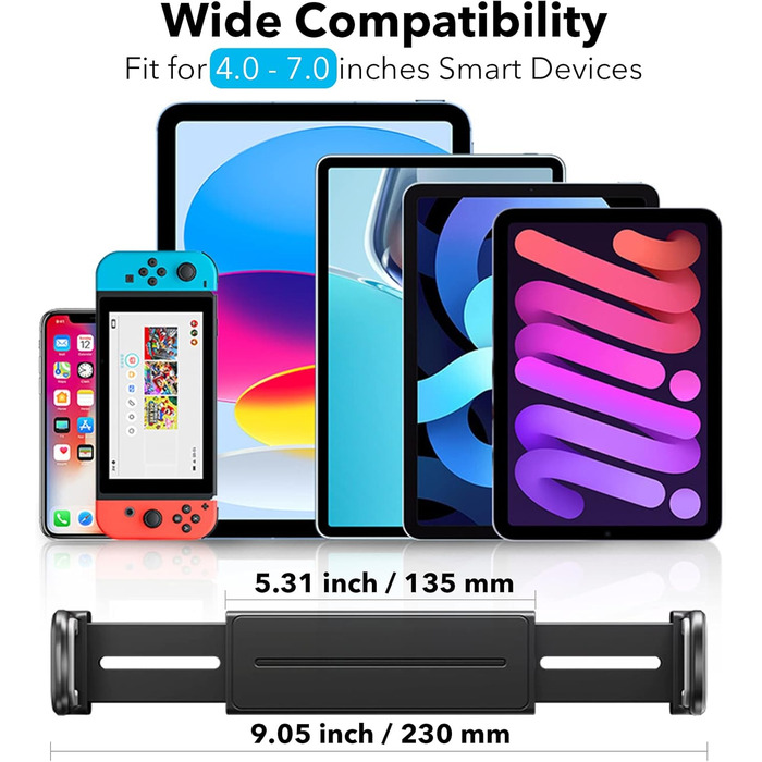 Утримувач для планшета в авто, регульований, універсальний, для iPad/iPhone/Samsung Galaxy Tabs/Kindle Fire HD/Nintendo Switch, 4.4-11 дюймів, ЧЕРВОНИЙ (Срібний)