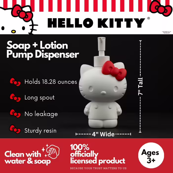 Hello Kitty Soap/Lotion/Hand Sanitizer Dispenser, Resin, 294 ml, Official Licensed Product Franco