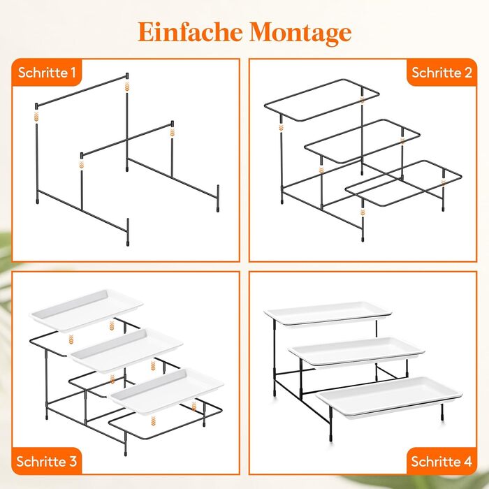 Lifewit 3-Tier Etagere with 30 x 17 cm Plastic Serving Plates, 3-Level Serving Tray Serving Platter with Folding Black Metal Shelf, Buffet Party Accessories for Vegetables/Fruit/Cookies/Cake