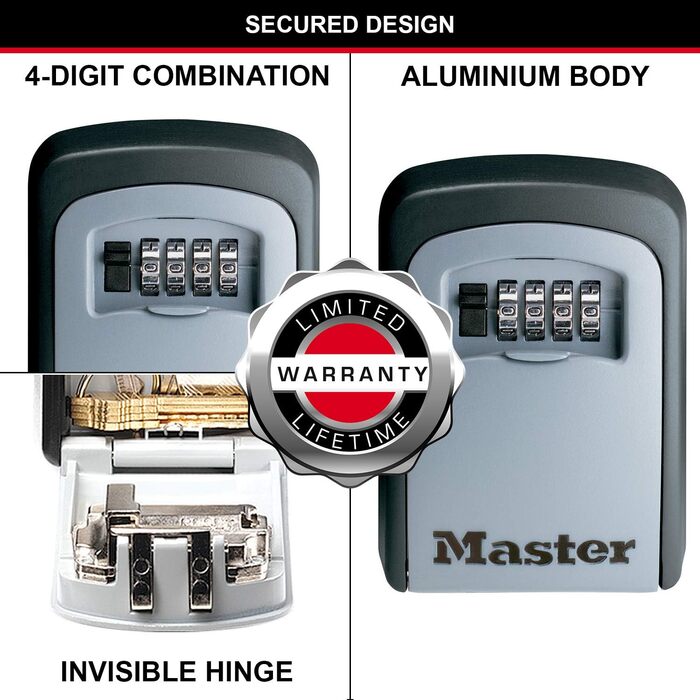 Master Lock Wall Mounted Key Safe - Outdoor Key Storage Box, Medium Size