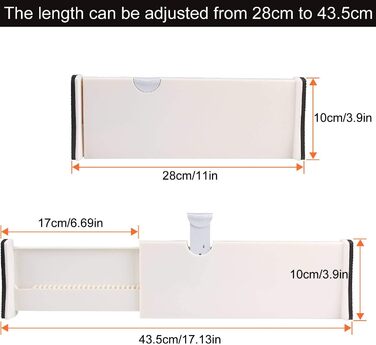 Drawer dividers, 11 inches - 17.1 inches, adjustable dresser, drawer dividers for cutlery and utensils, tray organizer for kitchen, drawer, bathroom, bedroom, office, or dresser, 4 pack