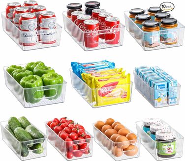 Refrigerator Organizer 10-Piece Set, Transparent Storage Boxes Organizer, High-Quality Pantry Food Storage Containers with Handle for Refrigerator, Kitchens, Cabinets - BPA Free