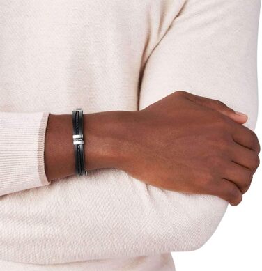 Чоловічий браслет Fossil з нержавіючої сталі або шкіри з надійним застібкою-складкою, глибокий чорний колір