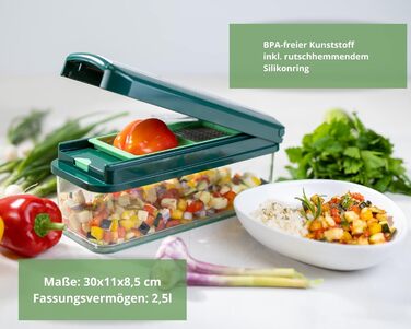 Набір для нарізки овочів Genius Nicer Dicer Exclusive 15 елементів: кубики, томати, тертка, слайсер, контейнер 2500 мл, зелений