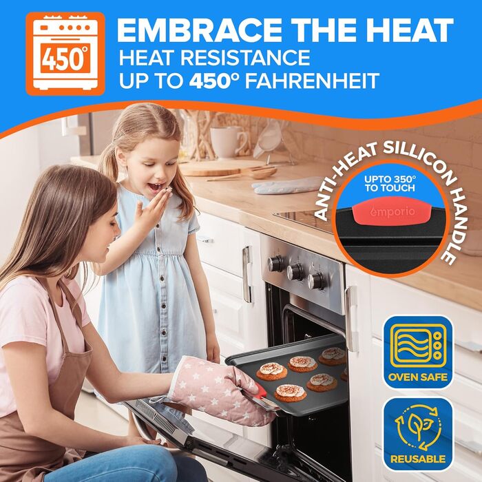 Набір форм для випічки Emporio Kitchen – антипригарне покриття, набір форм для випічки з вуглецевої сталі з силіконовими ручками, без PFOA, PFOS, PTFE, рецептурник в комплекті, деко для випічки (чорний, набір з 8 штук)