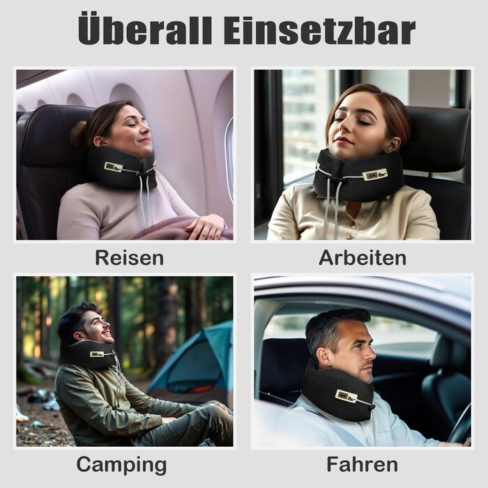 Подушка для шиї у вигляді U, Memory Foam, для подорожей, доросла, ергономічна, з чохлом, для автомобіля, офісу, поїздів (чорна)