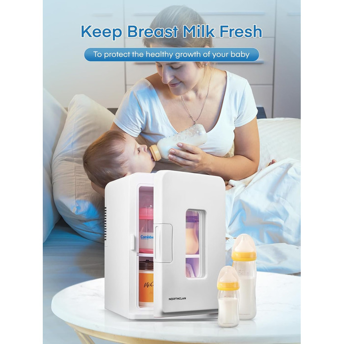 NORTHCLAN Міні холодильник 2в1 15 літрів (21 банка), портативний з охолодженням та нагріванням, 12V/220V для авто, офісу та гуртожитку, чорний, Max & Eco-режим