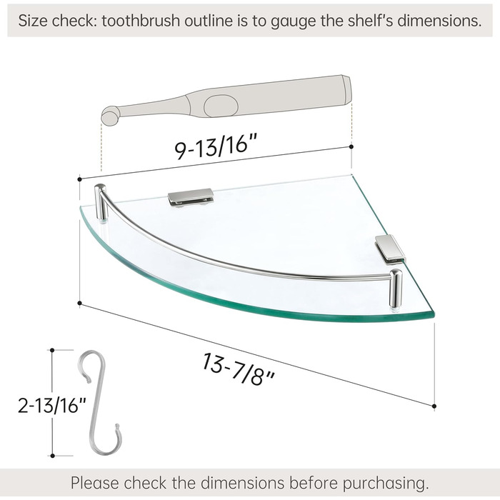 Скляна поличка для душу/ванної кімнати KES, скляна поличка для душу, поличка для ванної кімнати, нержавіюча сталь SUS304, BGS101A--P, щітка, 2 шт.