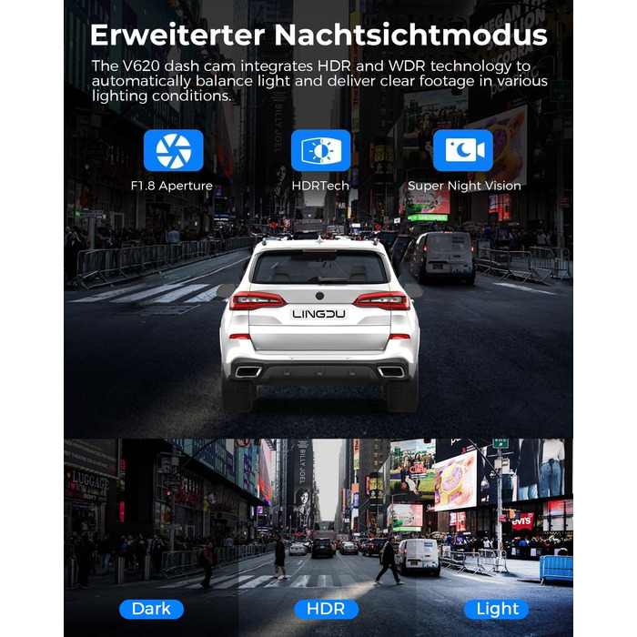 Відеореєстратор для авто Dashcam Auto Vorne Hinten 4K + 1080P з двома камерами, IPS-екран 2.4', SD 64GB, запис голосом, паркувальний режим, покращена нічна зйомка, WDR