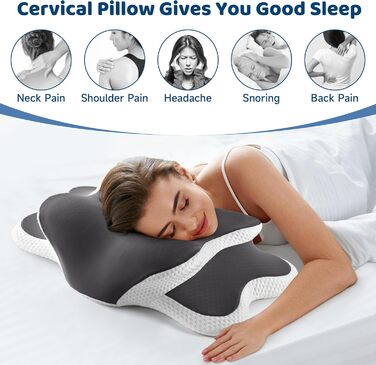 Подушка з піною з пам'яті YunNasi: ергономічна, ортопедична, для сну на боці, спині та животі, з кульковою тканиною, яку можна прати