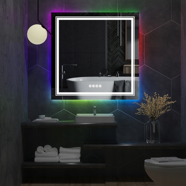 LED-дзеркало у ванну кімнату з RGB-підсвіткою, 80x80 см