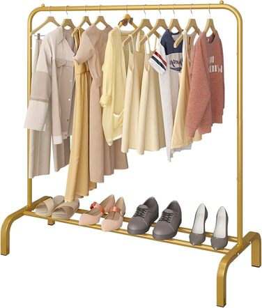 JIUYOTREE Clothes Rack, Coat Rack, Metal Clothes Rod, Durable Clothes Rod with Bottom Frame for Coats, Skirts, Shirts, Sweaters, White (Gold)