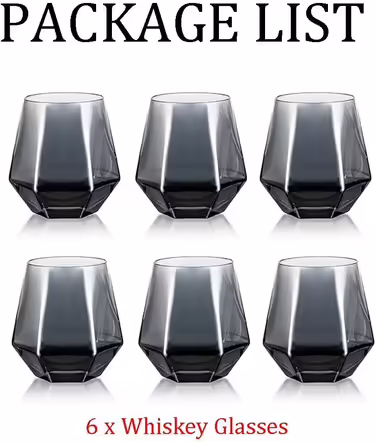 Diamond Whiskey Glasses 2-Piece Set, Tilted Scotch Glasses 300 Ml, Modern Look Whiskey Glasses for Men, Women, Dad, Husband, Friends, Glassware for Bourbon/Rum/Bar Tumbler, Smoke Gray 2
