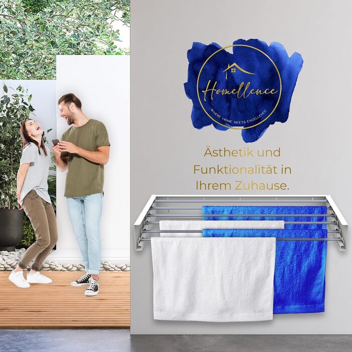 Настінна сушилка для білизни Homellence - висувна, розкладна, 3,50 м, біла