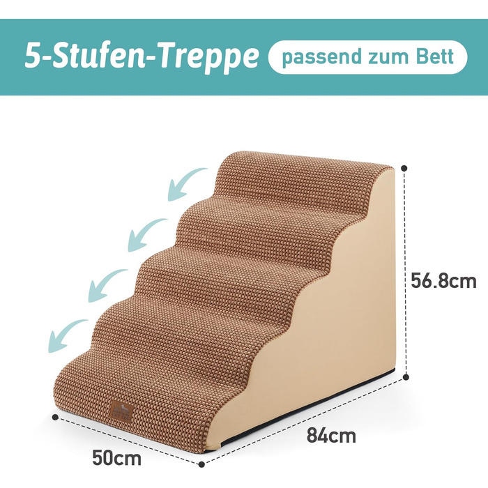 Широка сходинка для собак, невелика сходинка для домашніх тварин з нековзною поверхнею (Чорний та Білий, ) Чорний та Білий (Світло-коричневий, 5.0, 83x50x57см)