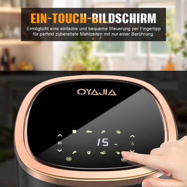 Фритюрниця повітряна 6L з 8 програмами, Rapid Air, сенсорний екран, вікно, 200°C, 1200W, для миття в посудомийній машині, без олії, гриль, випічка, запікання (Білий) (Чорний)