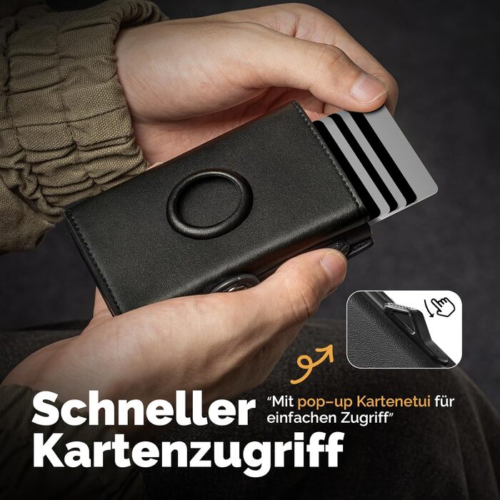 Чоловічий тонкий гаманець Portmonee з захистом RFID, Smart гаманець для карт та грошей, компактний Air Tag гаманець для 12 карт та 2 посвідчення, гаманець з висувним механізмом та відділенням для монет (A001 - Чорний)