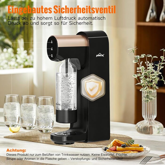 HOMELUX Апарат для газування води з PET-пляшкою 1л (чорний) - содовий мейкер для домашнього використання