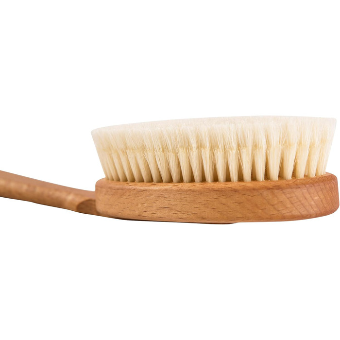 Body brush with handle for sensitive skin, body brush, back brush for seniors, gentle, natural beech wood and soft bristles, Made in Germany