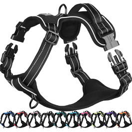 Шлейка для собак VIVAGLORY Easefit, анти-тяга, з ручкою, для тренувань та прогулянок, з м'якою підкладкою, не тягне, захист від вислизання, чорна, M (51-74 см обхват грудної клітки)