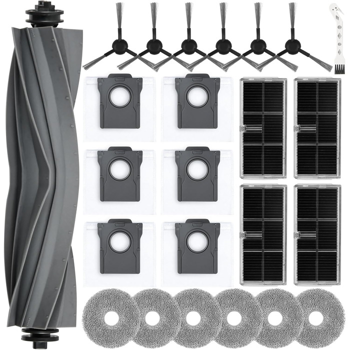 Набір аксесуарів для робота-пилососа Dreame L20 Ultra: 2 щітки, 6 мішків, 4 мокрі серветки, 4 HEPA-фільтри, 4 бічні щітки, 1 щітка для очищення