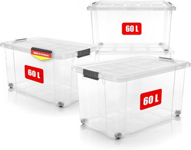 BigDean 4-Piece 60L Storage Boxes with Lid Large Steel - Stackable, Robust Box, BPA-Free - Rollable Storage Box with Secure Click Closures - Made in Germany (White)