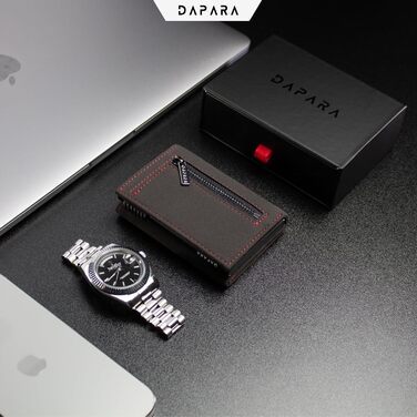 Чоловічий гаманець DAPARA | Тонкий гаманець з відділом для монет та RFID-захистом | Портмоне для чоловіків | Для 12 карт | Гаманець з карбоновим покриттям, червоний (мікрофібра)