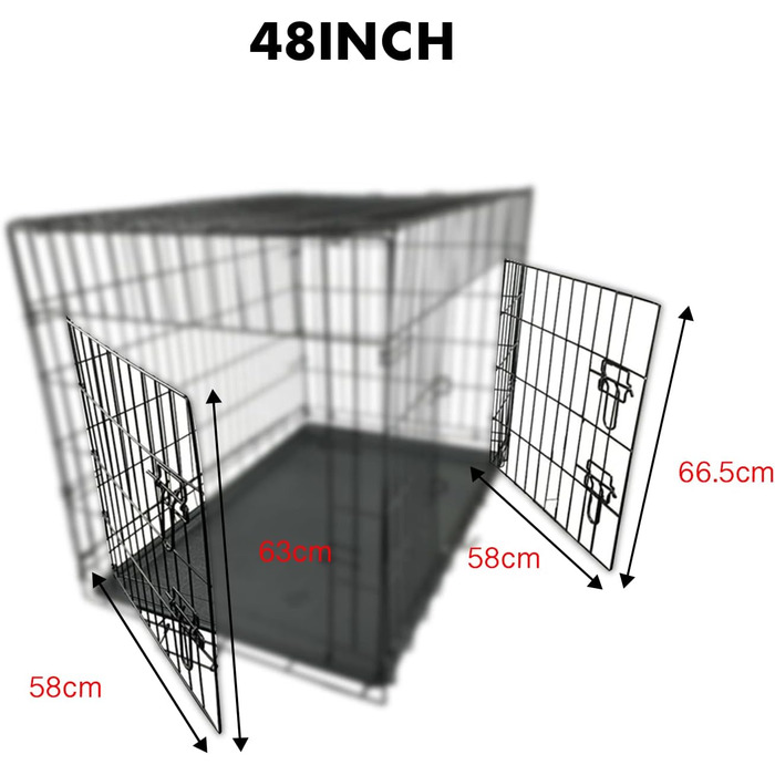 Клітка для собак 60 x 43 x 48 см, розкладний транспортний відсік з 2 дверцятами, металева переноска для тварин, вольєр, переноска для собак в авто, гніздо з піддоном