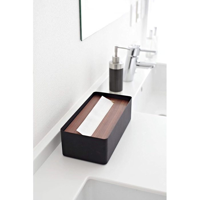 Yamazaki 7729 RIN Tissue Box with Lid, Black, Wood/Steel, Minimalist, 26 x 13 x 8.2 cm
