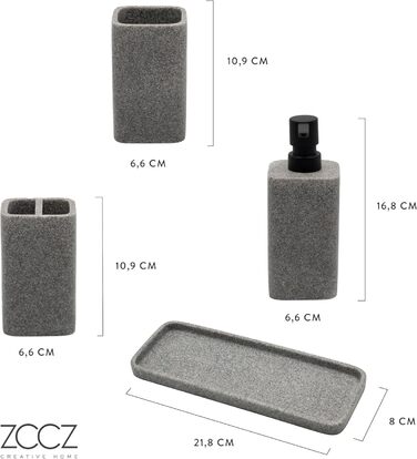 Набір для ванної кімнати ZCCZ – 4 предмети: тримач для зубних щіток, дозатор мила, мильниця та стакан для зубних щіток. Елегаторне зберігання косметики та декор з ефектом мармуру, білий колір (сірий мармур)