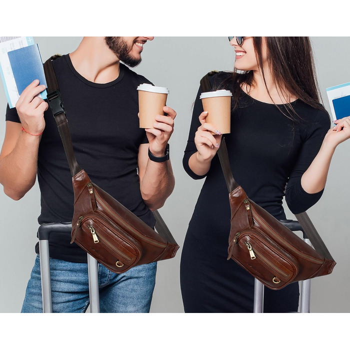 Чоловіча поясна сумка Marc Peter® Varadero з натуральної шкіри Наппа | Перехресна сумка на пояс для чоловіків та жінок | Сумка на пояс з регульованим ремінцем | Шкіряна сумка-чокер | Сумка через тіло (Чорний шоколад)