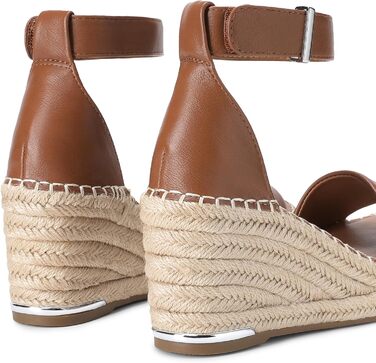 Босоніжки жіночі DREAM PAIRS на танкетці Espadrilles з ремінцем на щиколотку, коричневі (36.5 EU)