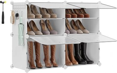 SONGMICS 10-Tier Shoe Rack, Shoe Cabinet, 30 x 40 x 30 cm per compartment, slim, with doors, steel frame, plastic, for hallway, bedroom, entryway, LPC035B01 (4 compartments (83B x 63H cm), White)