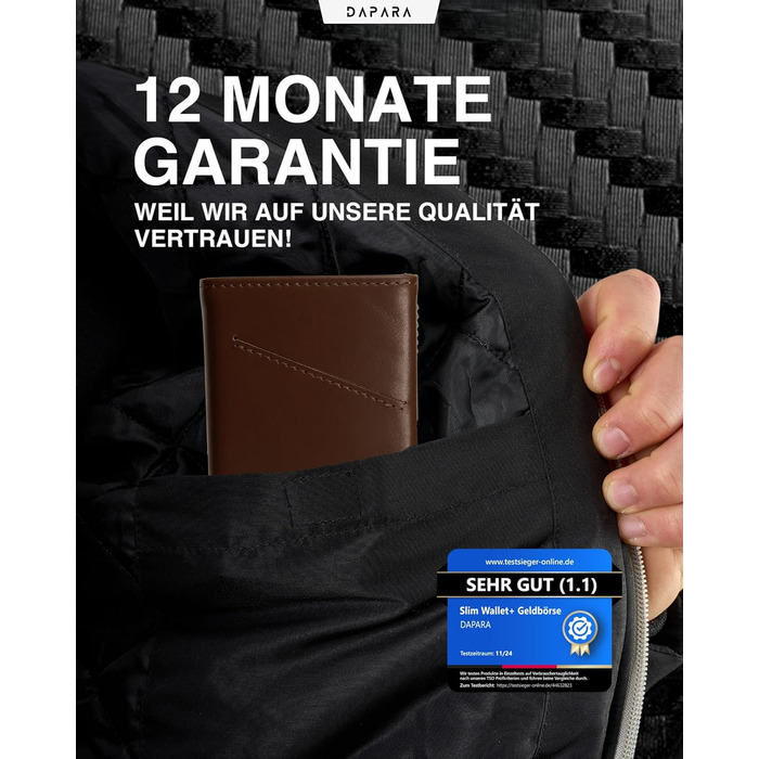 Чоловічий гаманець DAPARA з RFID-захистом | Тонкий гаманець для чоловіків з відділенням для монет | Гаманець-картхолдер на 12 карт | Коричневий гаманець Espresso Mini з натуральної шкіри