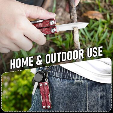 Мультитул BIBURY 10-в-1 з прихованими пінцетами, рубіжником, відсікачем ременя - для кемпінгу, риболовлі, активного відпочинку. Ідеальний подарунок для жінок та чоловіків (Червоний)