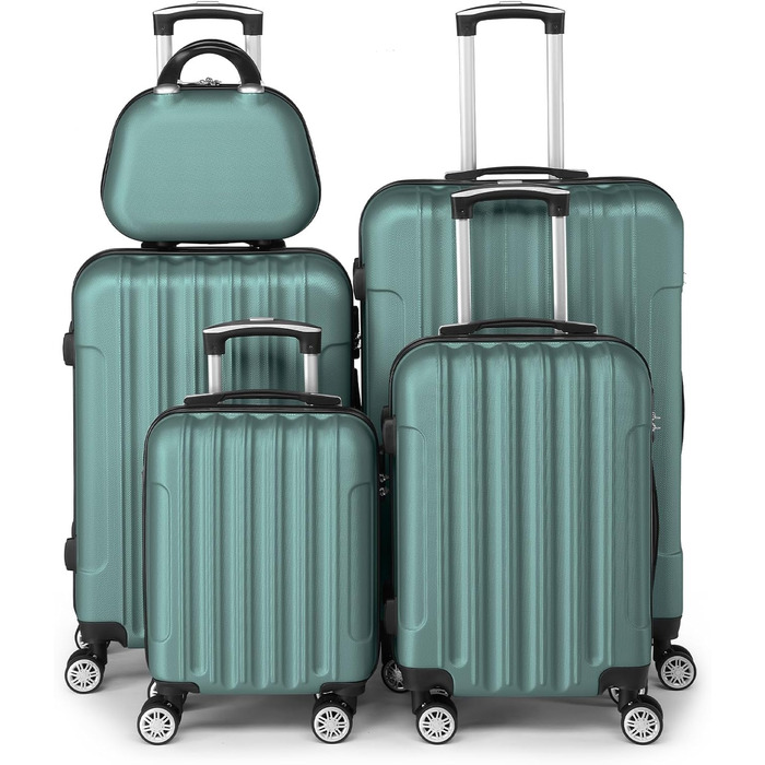 Набір валіз LEADZM 5 шт. з косметичкою, жорсткий ролер ABS з телескопічною ручкою, ручна поклажа (Турквіс)