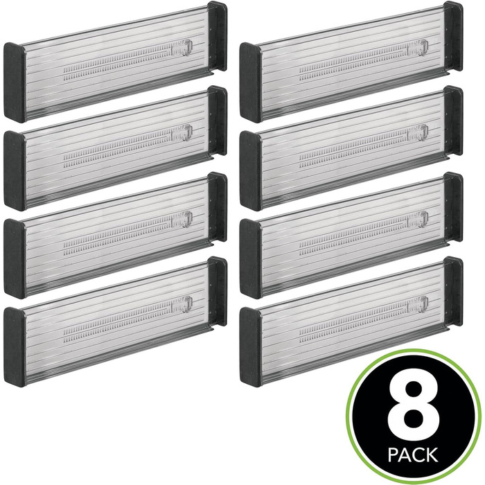 mDesign Adjustable Drawer Dividers (8 Pack) - Practical Drawer Organizer - Flexible Drawer Configuration for Cabinet and Dresser - Dark Gray/Black